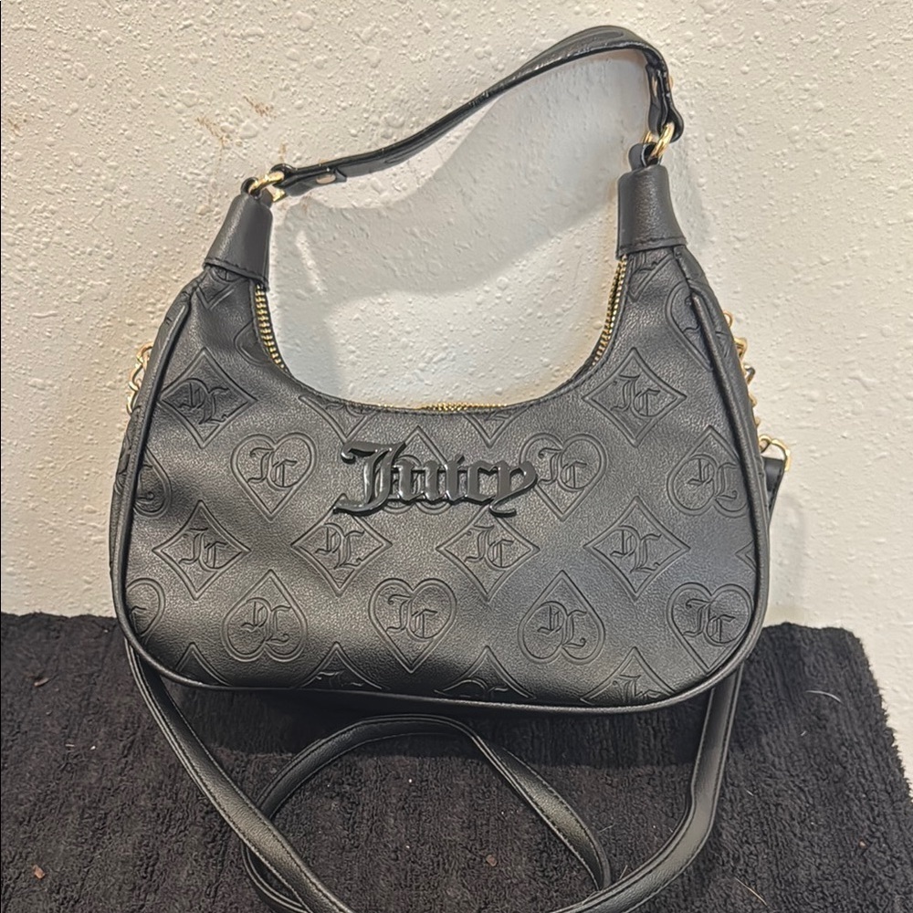 Juicy Couture Black Monogram Shoulder Bag- Missing Zipper to close the bag